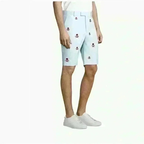 G/FORE "Killer T's" Golf Shorts Light Blue With Maroon Skulls Size 32 EUC! - Picture 2 of 11